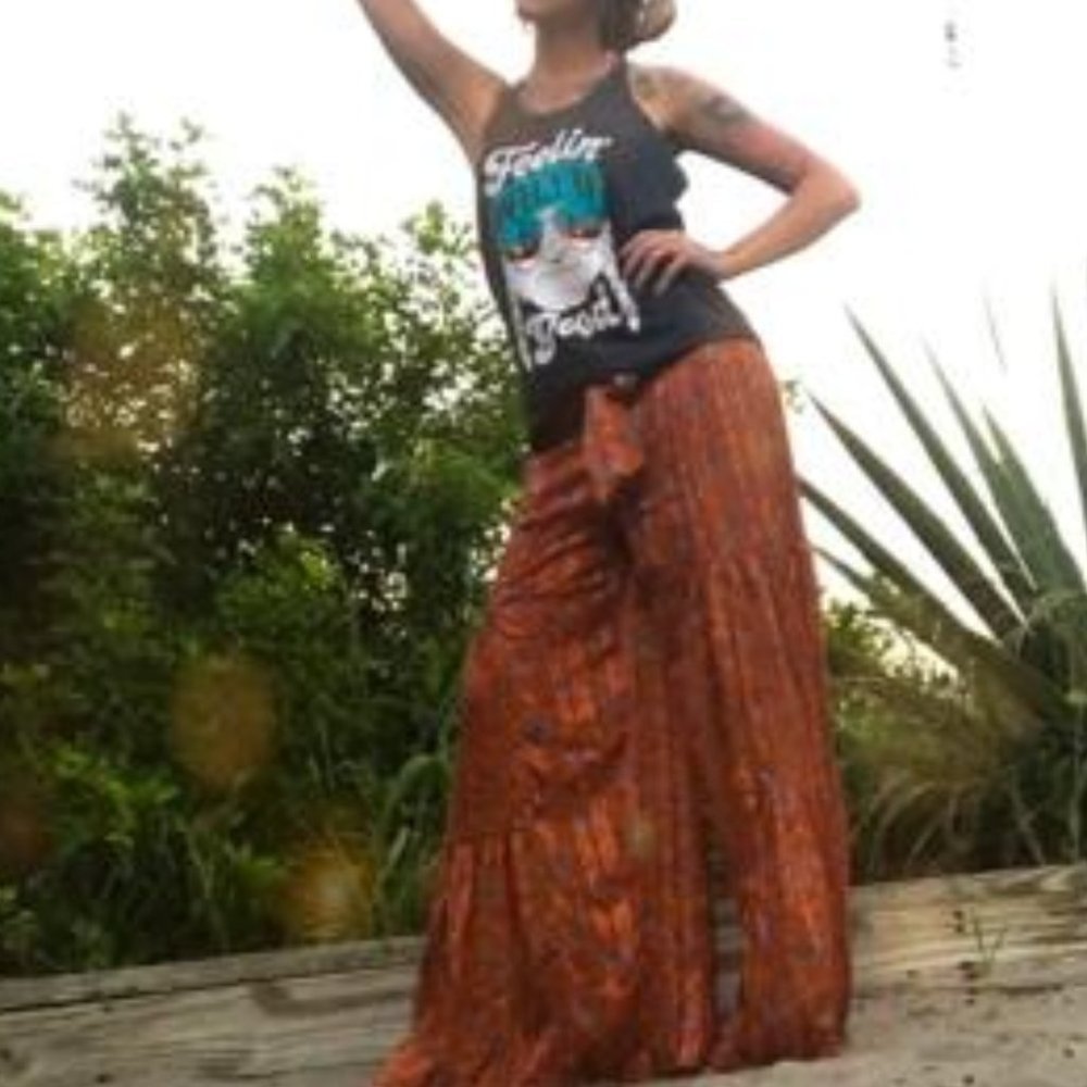 Paisley Palazzo waist Tie Lounge Pants Orange - Picture 9 of 16